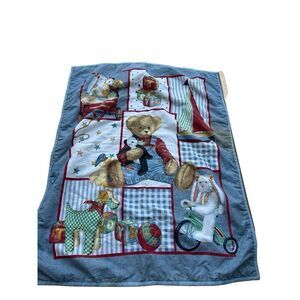 Blue Jean Teddy Comforter 33.5x40” double sided books animals toys